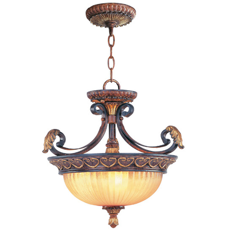 Livex Lighting - 8565-63 - Three Light Pendant/Ceiling Mount - Villa Verona - Hand Applied Verona Bronze w/ Aged Gold Leafs