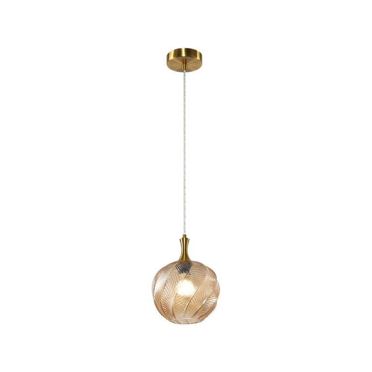 Matteo Lighting - C30902AGAM - One Light Pendant - Eesha - Aged Gold Brass + Amber Glass