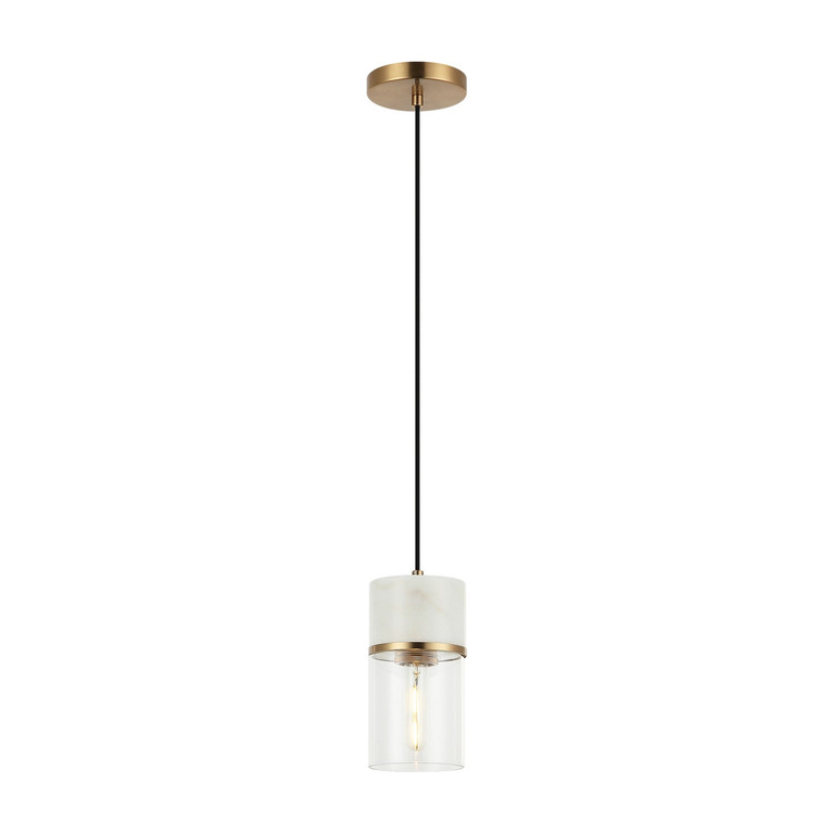 Matteo Lighting - C39901AG - One Light Pendant - Marmor - Aged Gold Brass + White Marble