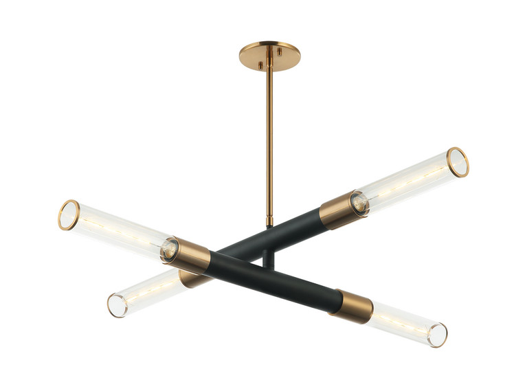 Matteo Lighting - C61204MBAG - Four Light Pendant - TUBO - Matte Black + Aged Gold Brass