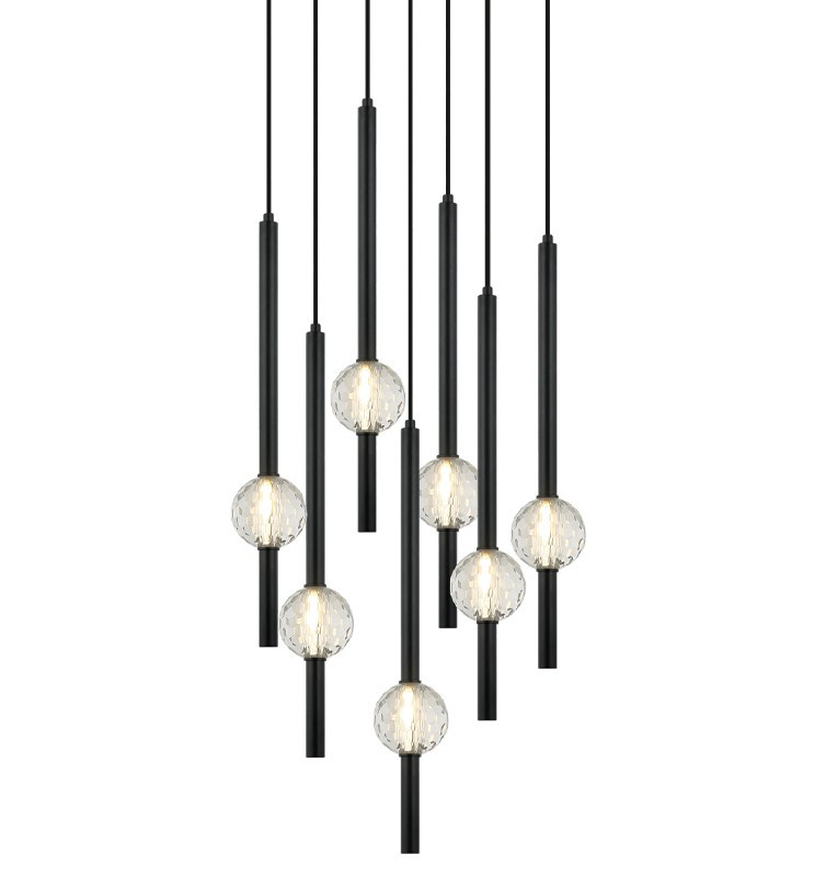 Matteo Lighting - C68907MB - Seven Light Pendant - WINDCHIMER - Matte Black