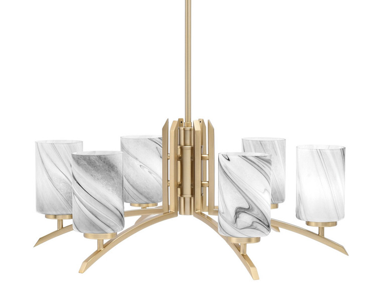 Toltec Lighting - 3706-NAB-3009 - Six Light Chandelier - Kurve - New Age Brass