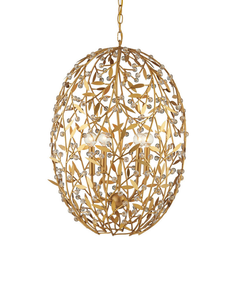 Currey and Company - 9000-1290 - Four Light Chandelier - Secret Garden - Clear/Contemporary Gold Leaf/Contemporary Gold