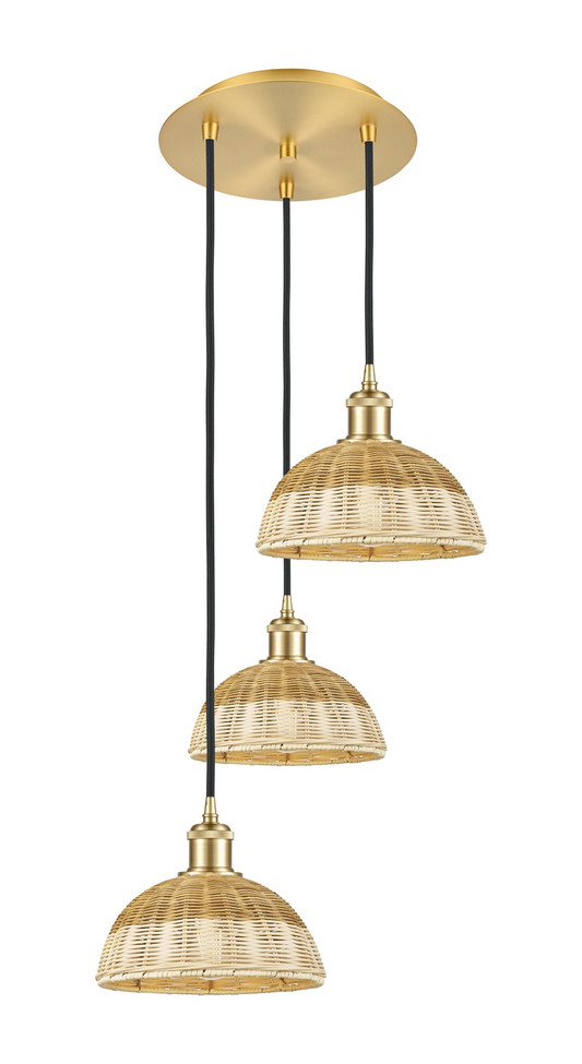 Innovations - 113B-3P-SG-NBD2-9-NAT - Three Light Pendant - Ballston - Satin Gold