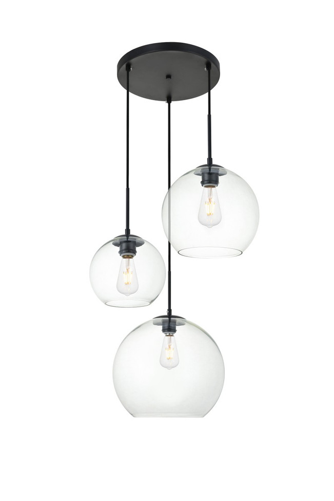 Elegant Lighting - LD2218BK - Three Light Pendant - BAXTER - Black and Clear