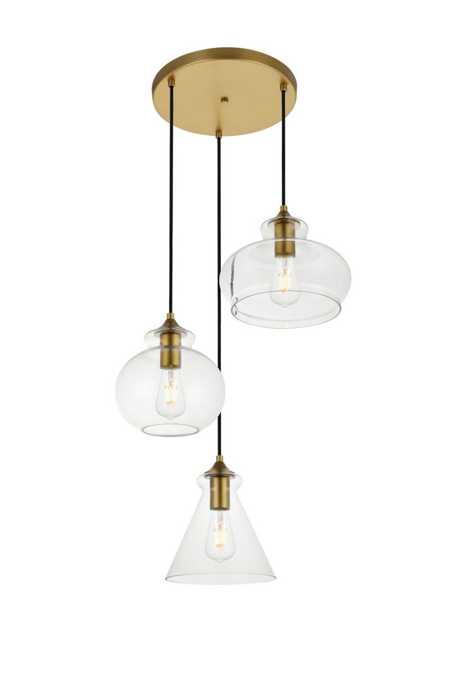 Elegant Lighting - LD2247BR - Three Light Pendant - DESTRY - Brass and Clear