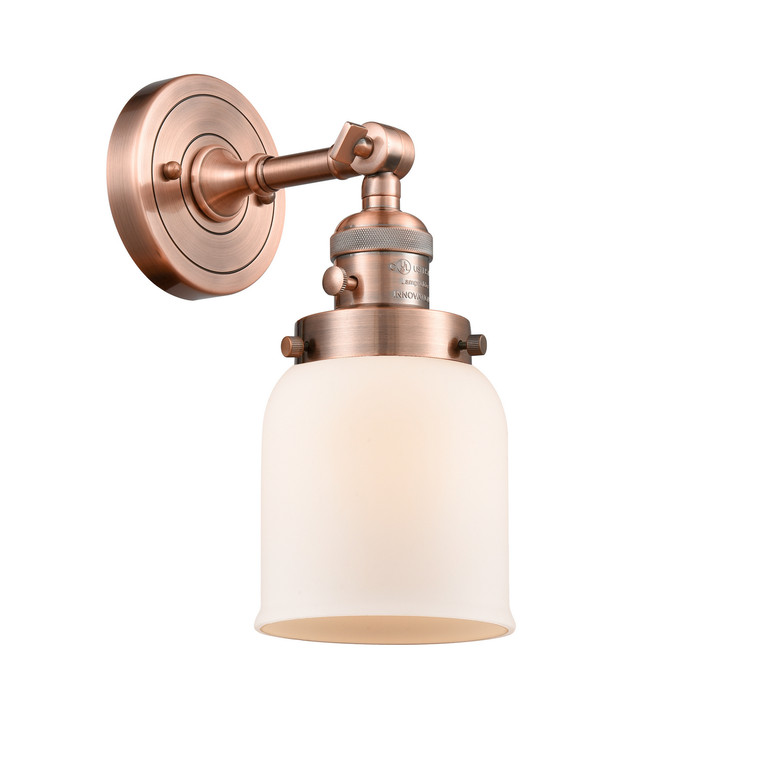 manufacturer_finish:Antique Copper|manufacturer_glass:Cased Matte White Small Bell|light_output:220.00lm|color_temperature:2200K|cri:99