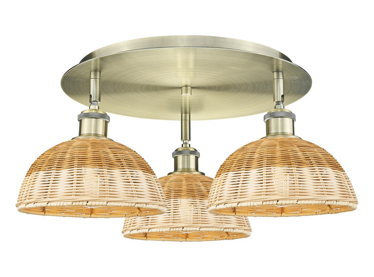 Innovations - 516-3C-AB-NBD2-9-NAT - Three Light Semi-Flush Mount - Ballston - Antique Brass