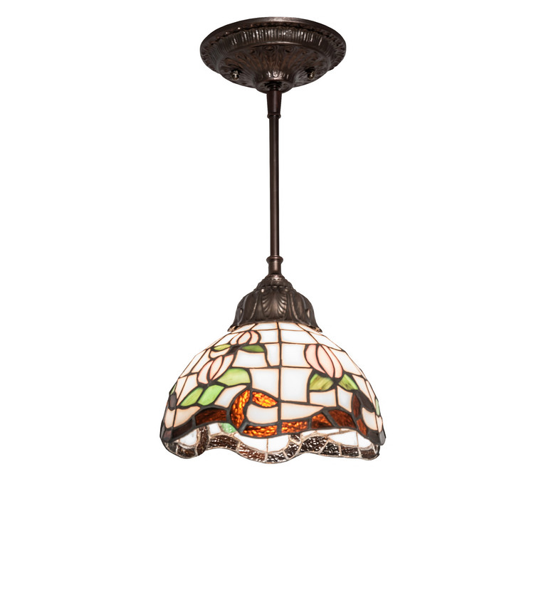 Meyda Tiffany - 248596 - One Light Mini Pendant - Roseborder - Mahogany Bronze