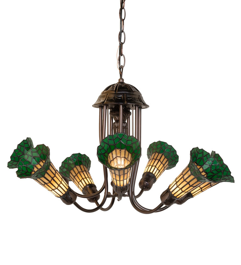 Meyda Tiffany - 251590 - Seven Light Chandelier - Stained Glass Pond Lily - Mahogany Bronze