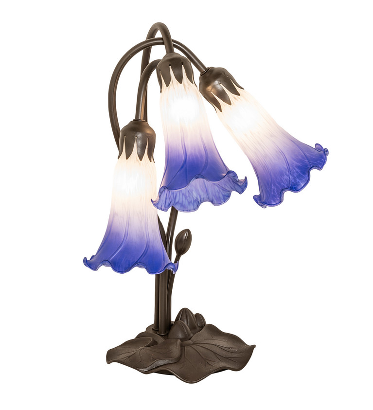 Meyda Tiffany - 251859 - Three Light Table Lamp - Blue/White Pond Lily - Mahogany Bronze