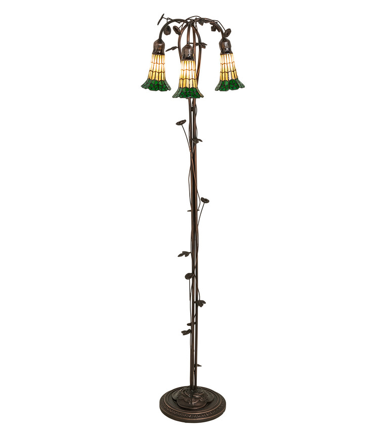Meyda Tiffany - 255134 - Three Light Floor Lamp - Stained Glass Pond Lily - Mahogany Bronze