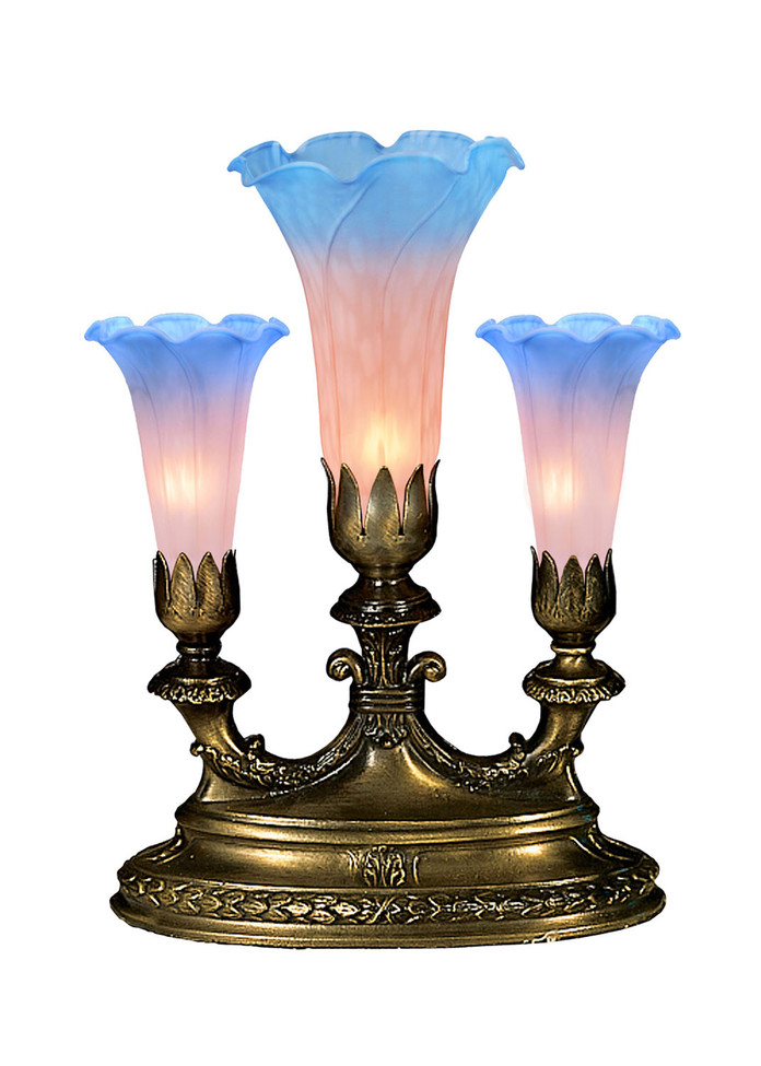 Meyda Tiffany - 11825 - Three Light Accent Lamp - Pink/Blue Tiffany Pond Lily - Mahogany Bronze