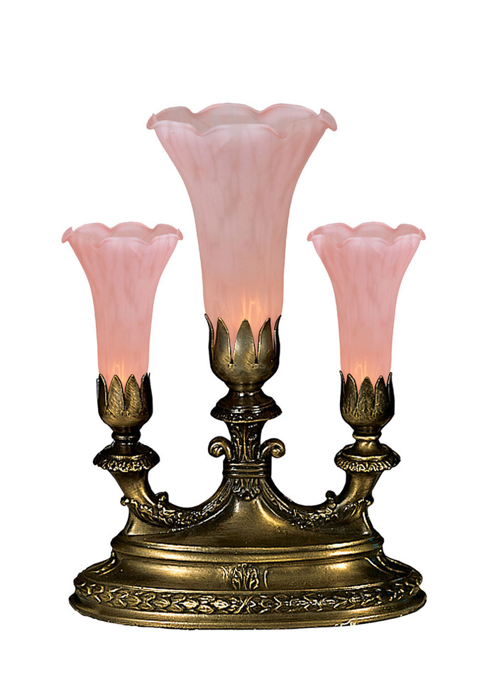 Meyda Tiffany - 11924 - Three Light Accent Lamp - Pink Tiffany Pond Lily - Mahogany Bronze