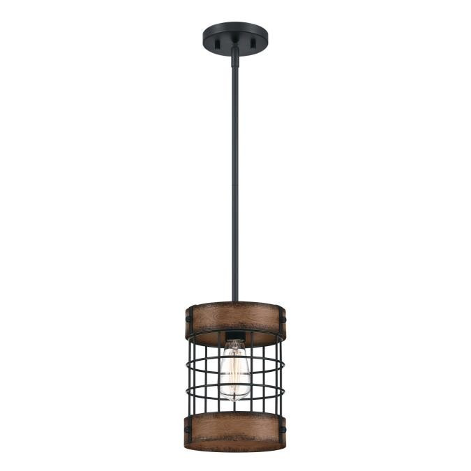Westinghouse Lighting - 6117900 - One Light Pendant - Langston - Matte Black And Barnwood