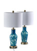 Adesso Home - SL0375-07 - 2 Pc Table Lamp Pack - Grady - Blue Texture Glass White Linen Antique Brass