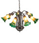 Amber/Green Tiffany Pond Lily Seven Light Chandelier