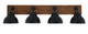 Toltec Lighting - 1774-MBWG-427-MB - Four Light Bath Bar - Oxbridge - Matte Black & Painted Wood-look Metal