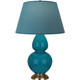 Robert Abbey - 1751B - One Light Table Lamp - Double Gourd - Peacock Glazed Ceramic w/Antique Natural Brass
