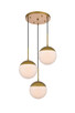 Elegant Lighting - LD6072BR - Three Light Pendant - Eclipse - Brass and frosted white