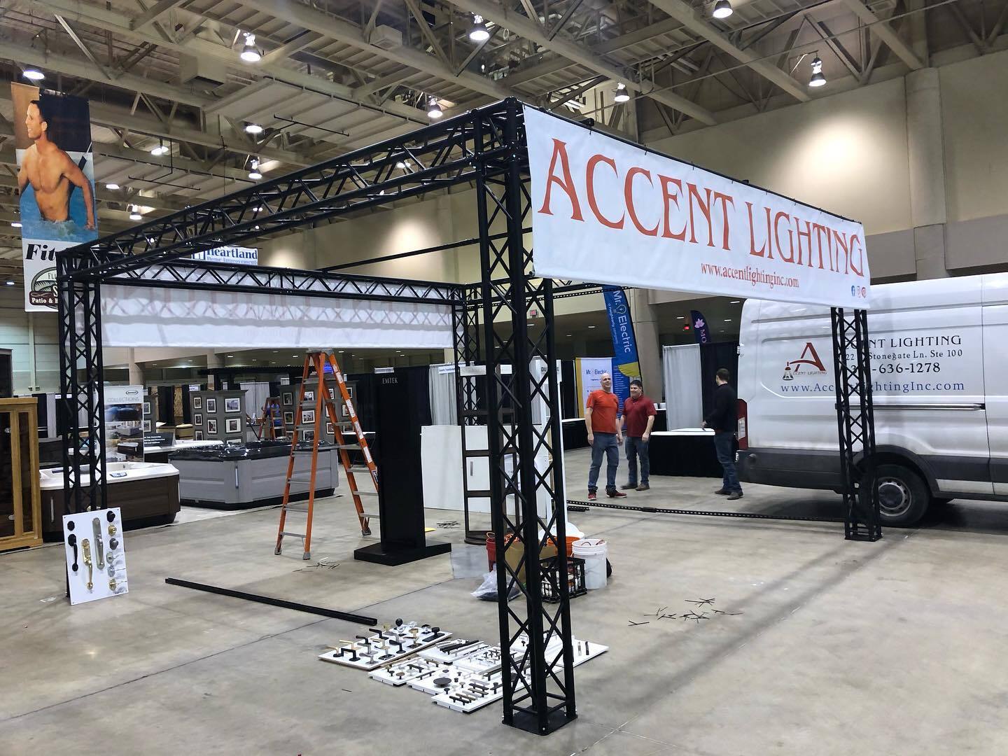 Accent Lighting home-show booth during setup