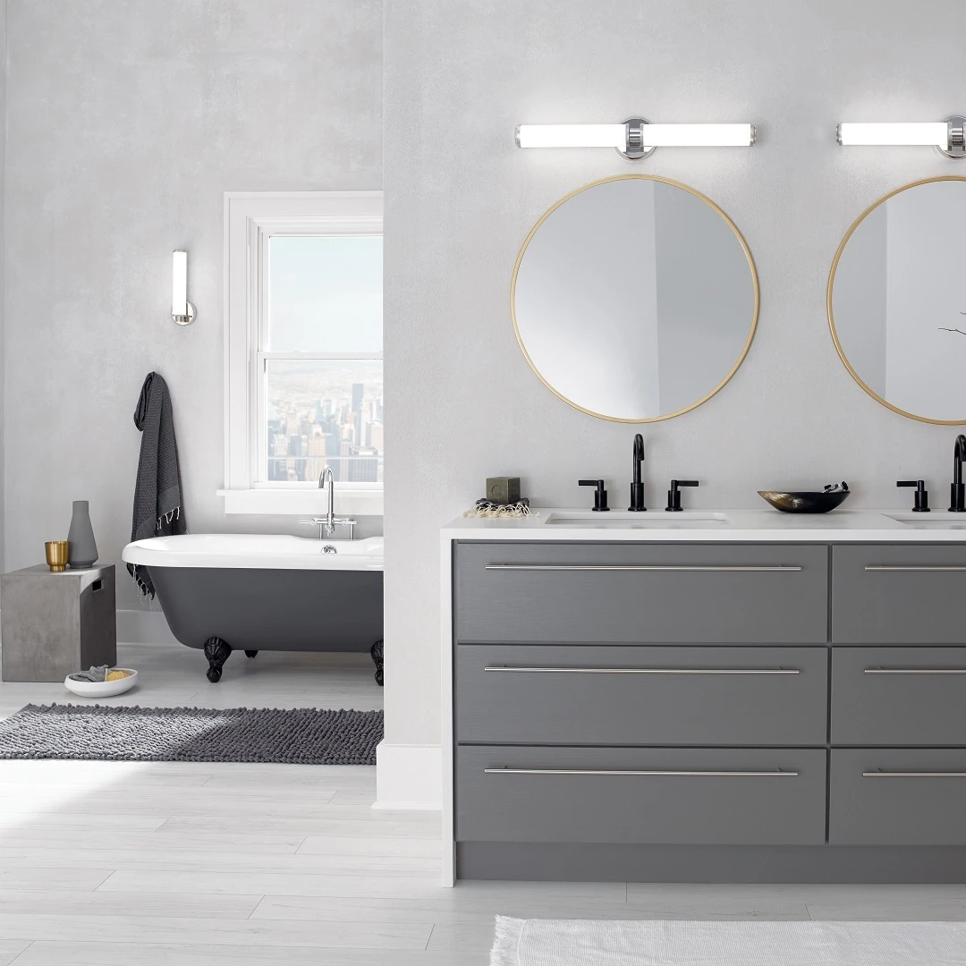 Cabinet pulls on a contemporary bathroom vanity