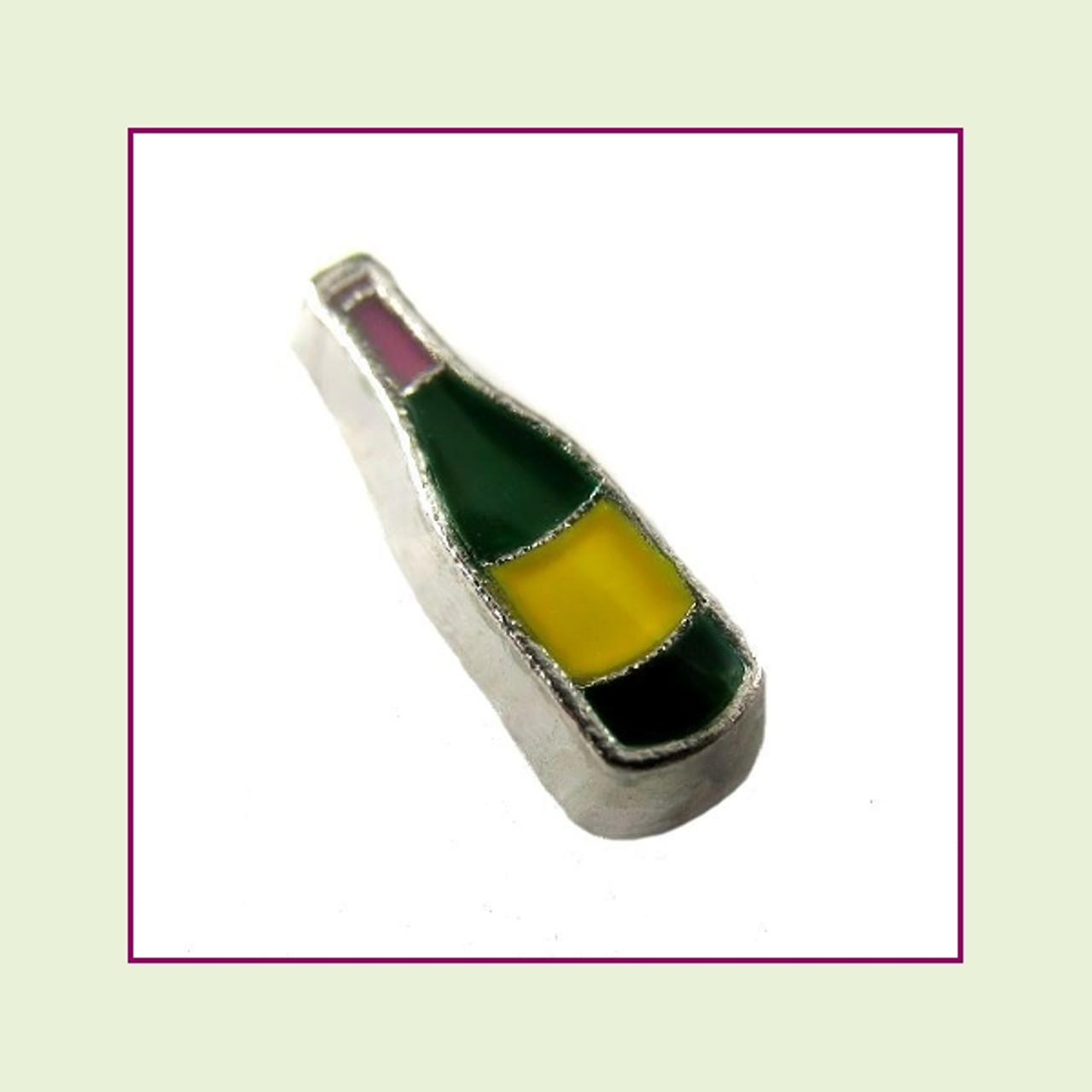 Wine Bottle Green (Silver Base) Floating Charm