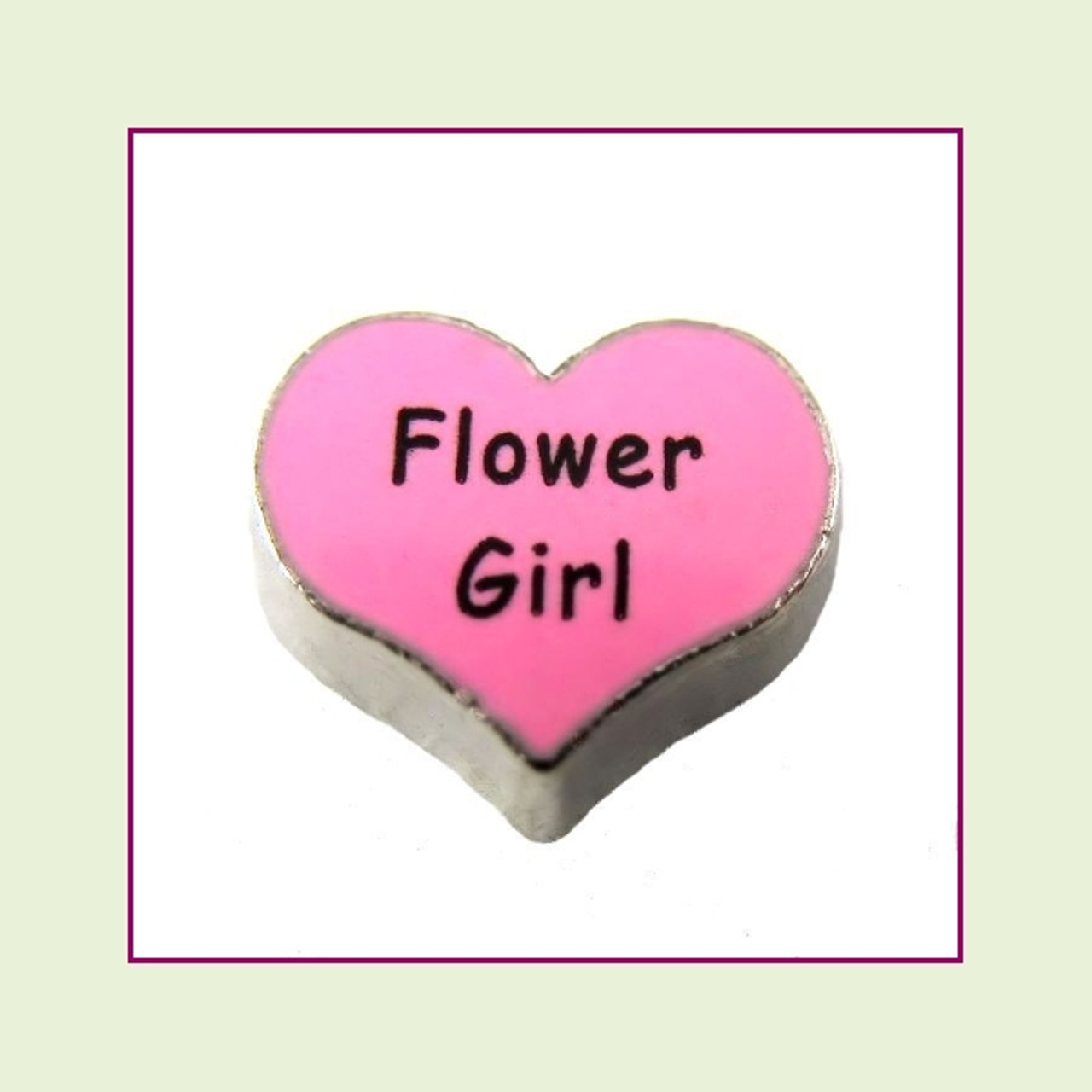 Flower Girl on Pink Heart (Silver Base) Floating Charm