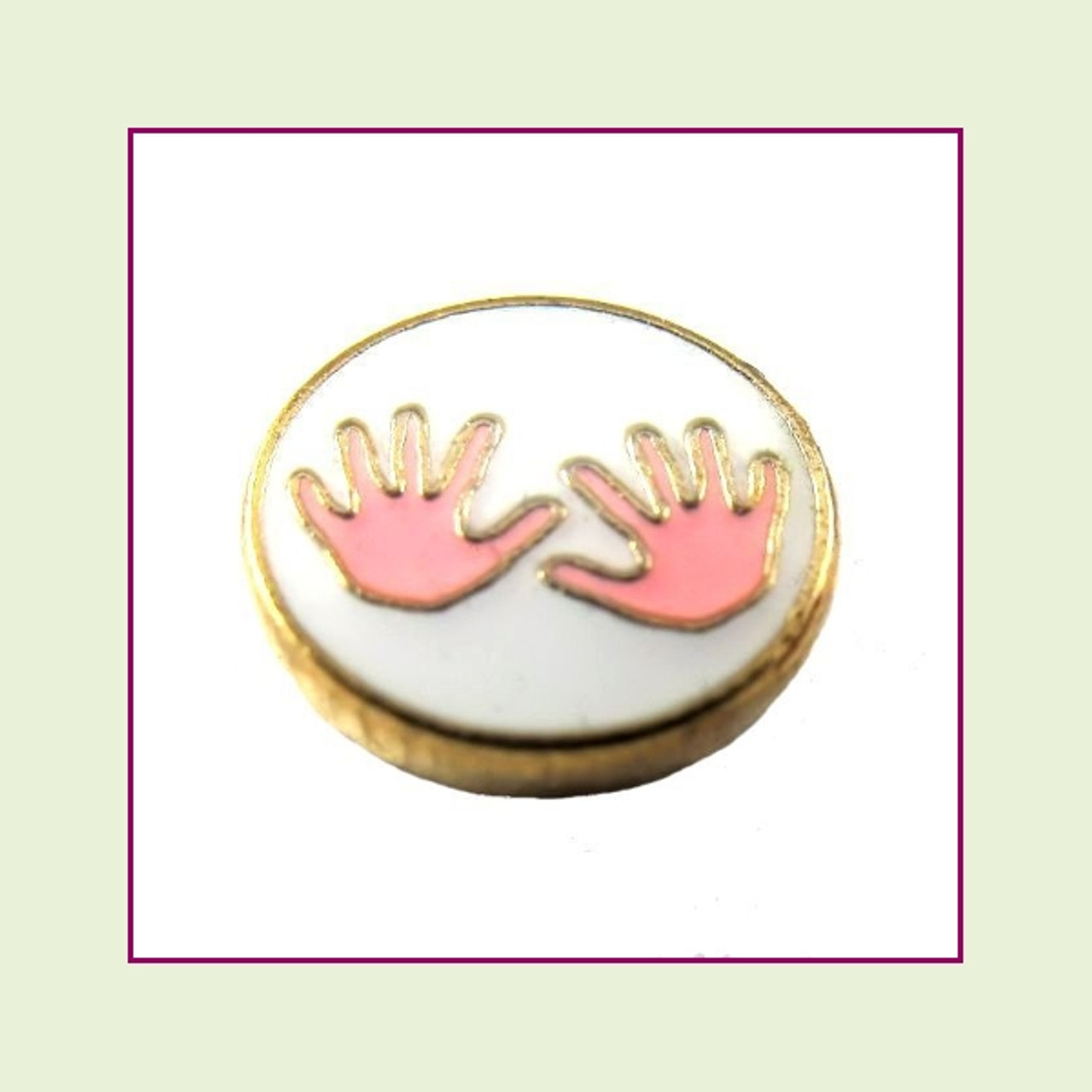 Baby Hands Pink (Gold Base) Floating Charm