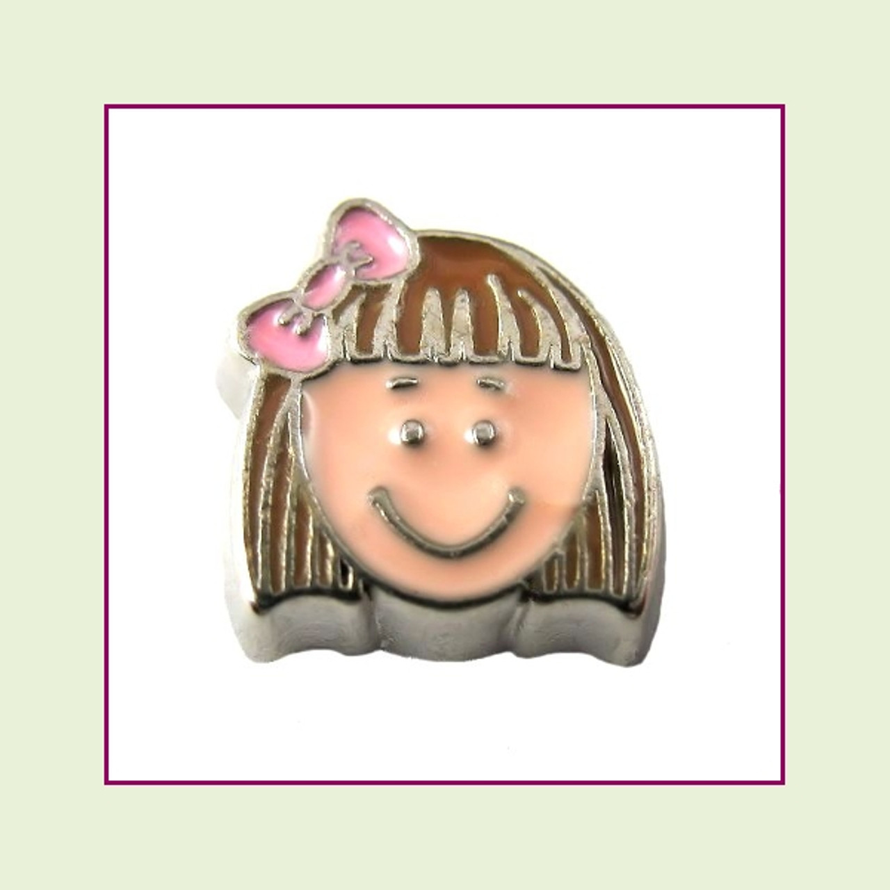 Girl #7 Short Hair - Light Brown Hair (Silver Base) Floating Charm