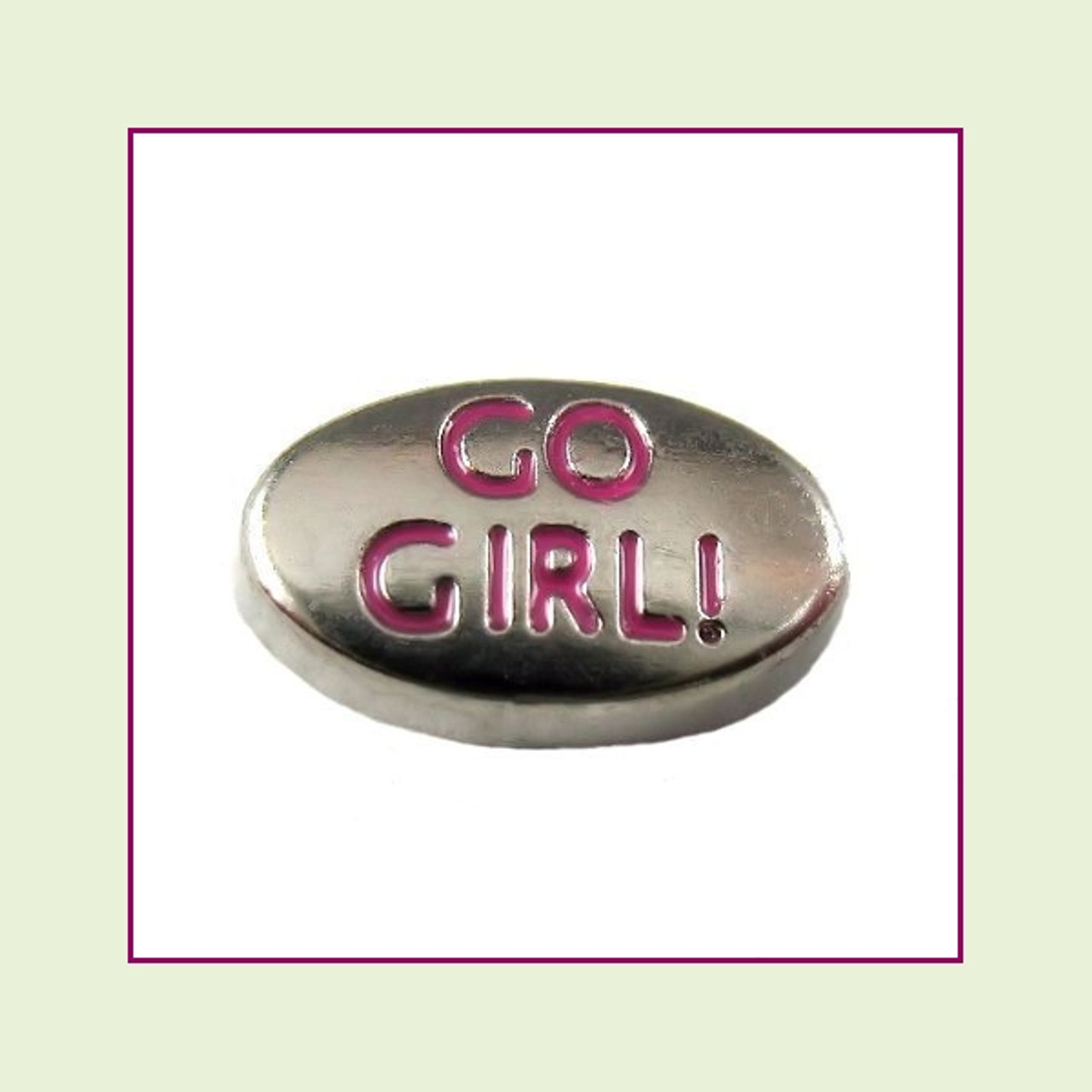 Go Girl on Silver Oval Floating Charm