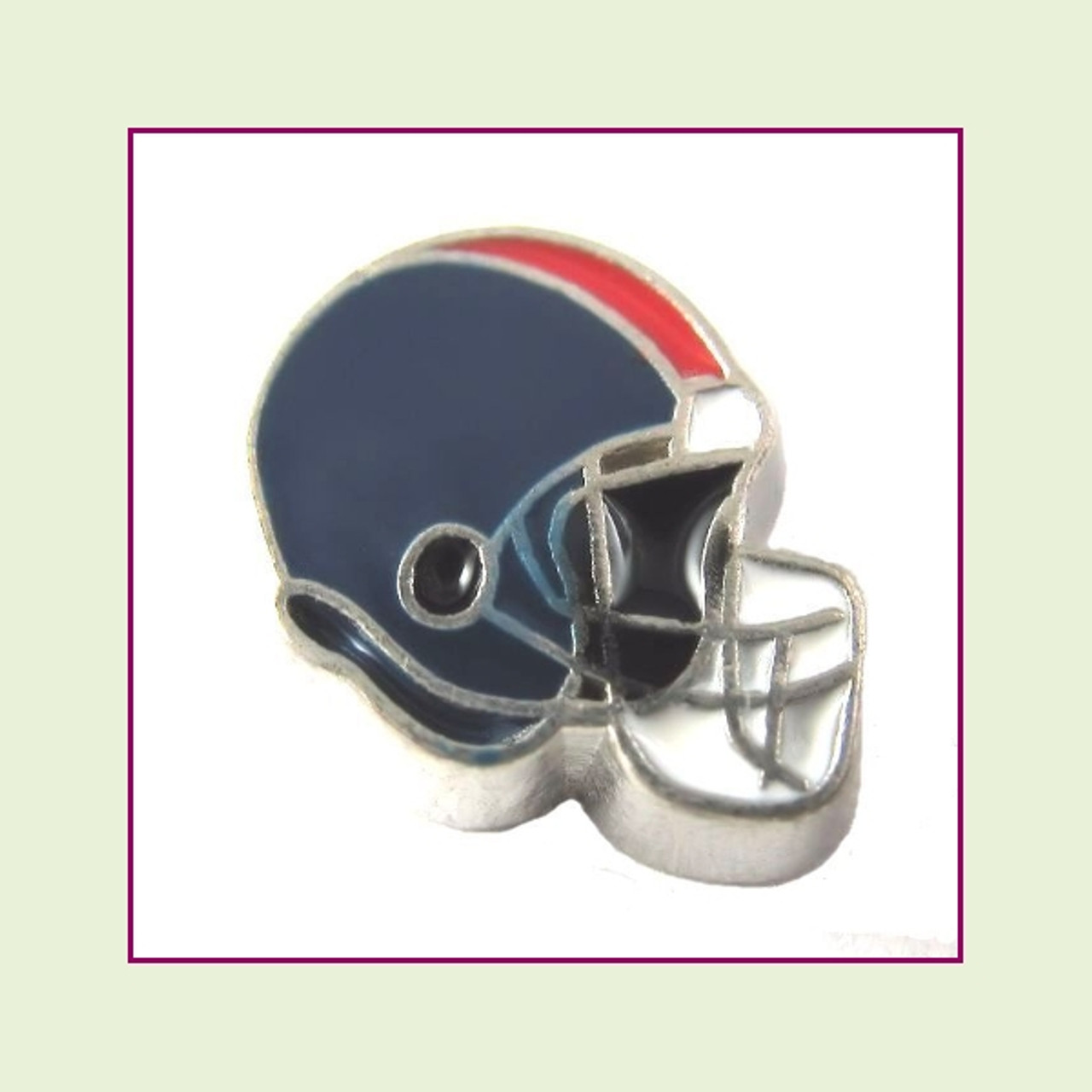 Football Helmet - Navy Blue with Red Stripe (Silver Base) Floating Charm