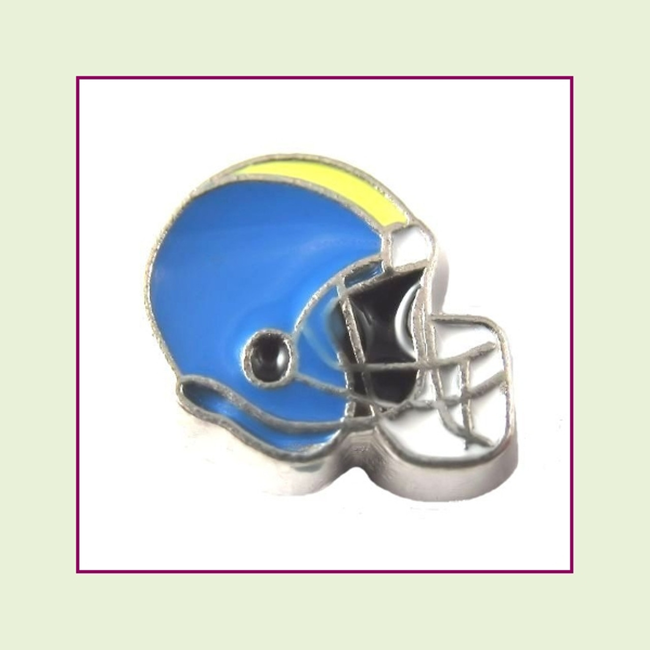 Football Helmet - Sky Blue with Yellow Stripe (Silver Base) Floating Charm