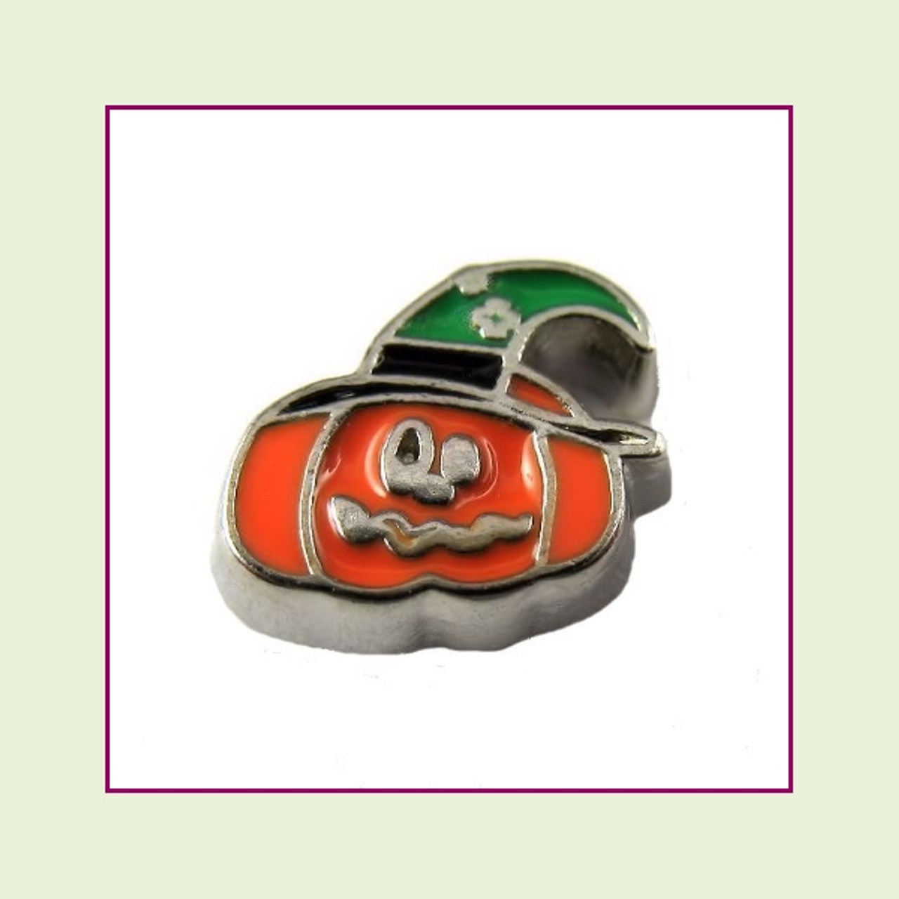 Pumpkin with Witch Hat (Silver Base) Floating Charm