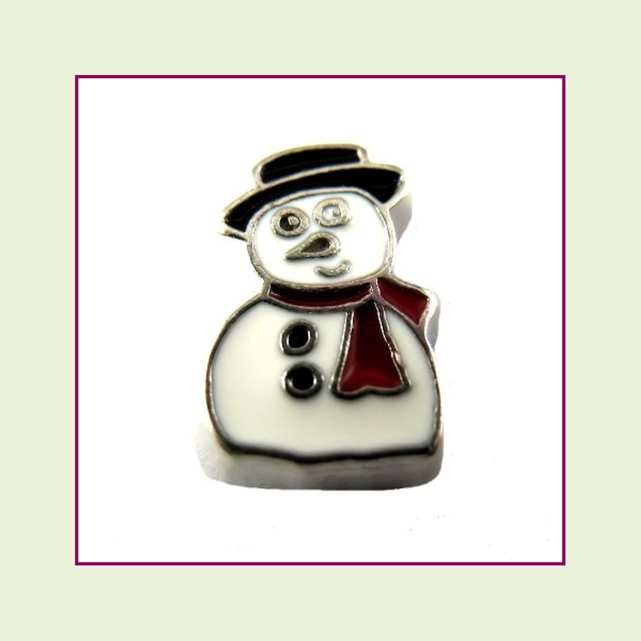 Snowman with Red Scarf (Silver Base) Floating Charm