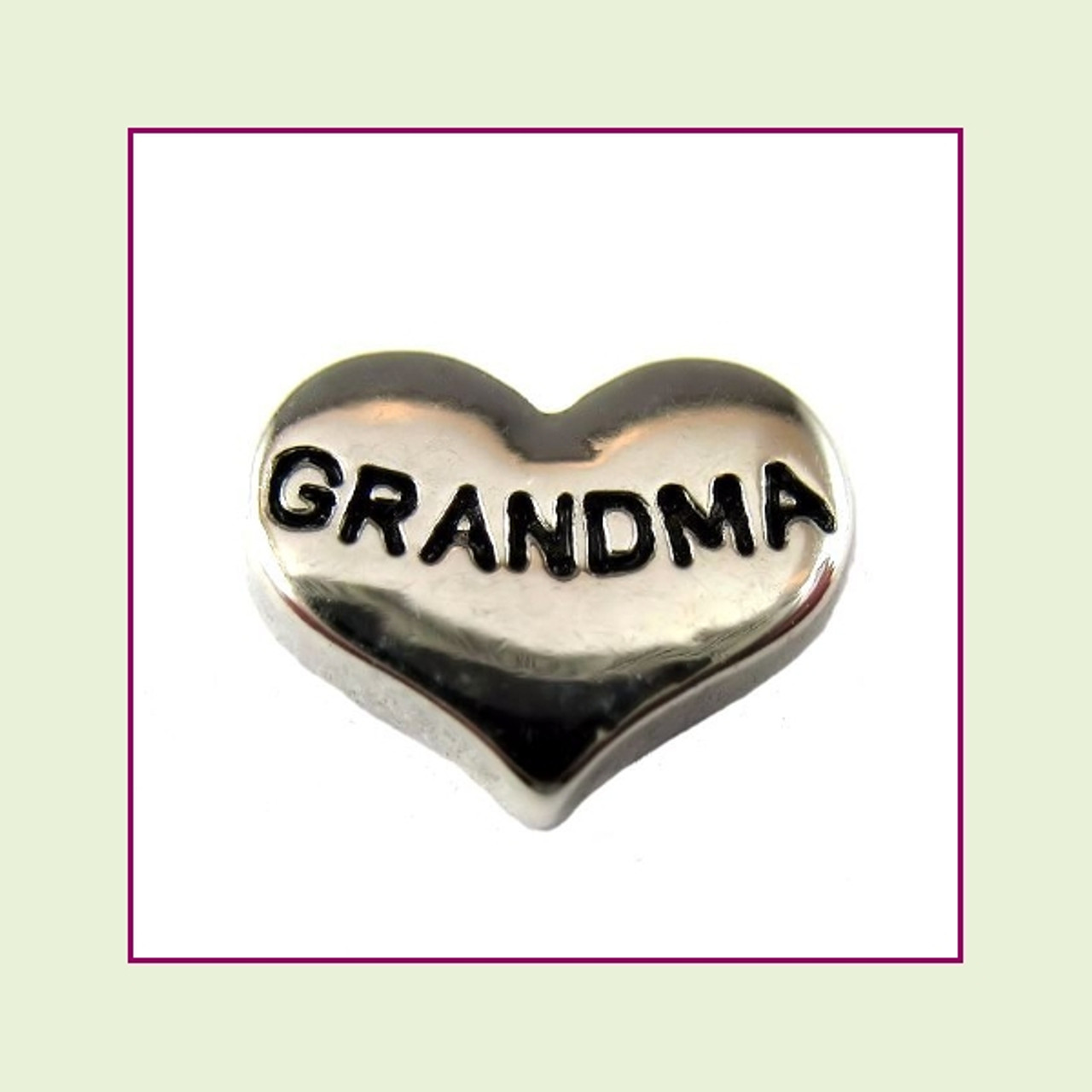 Grandma on Silver Heart Floating Charm
