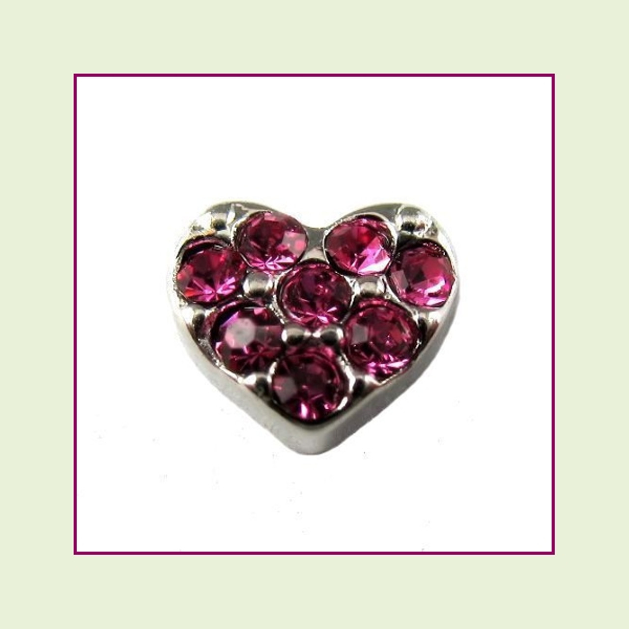 Heart with Pink CZ Stones (Silver Base) Floating Charm