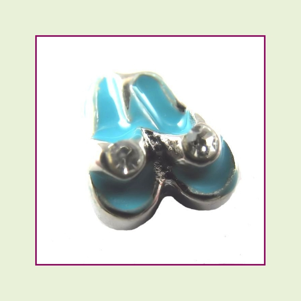 Flip Flops Blue with CZ Stones (Silver Base) Floating Charm