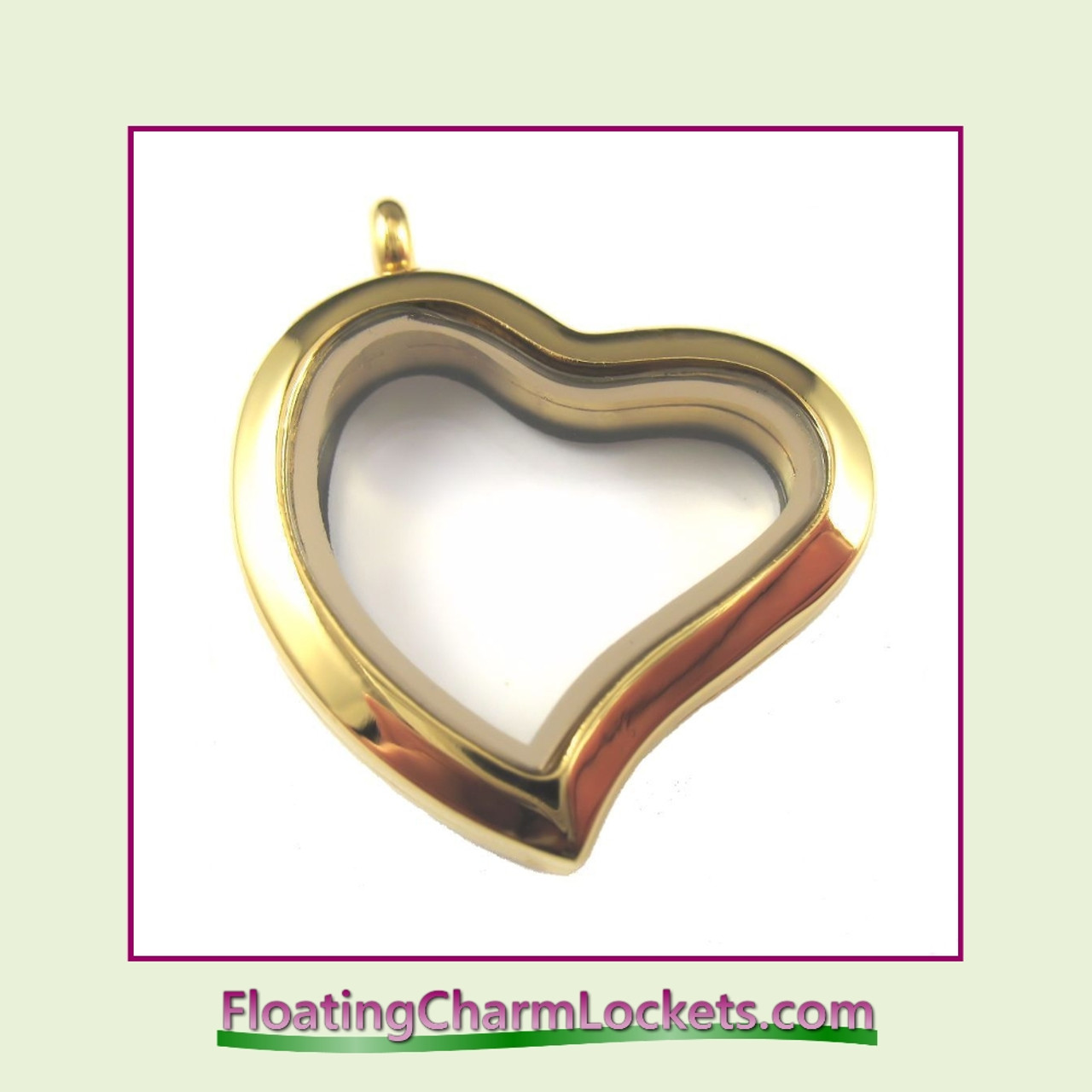 Plain Gold Curved Heart Stainless Steel Floating Charm Locket