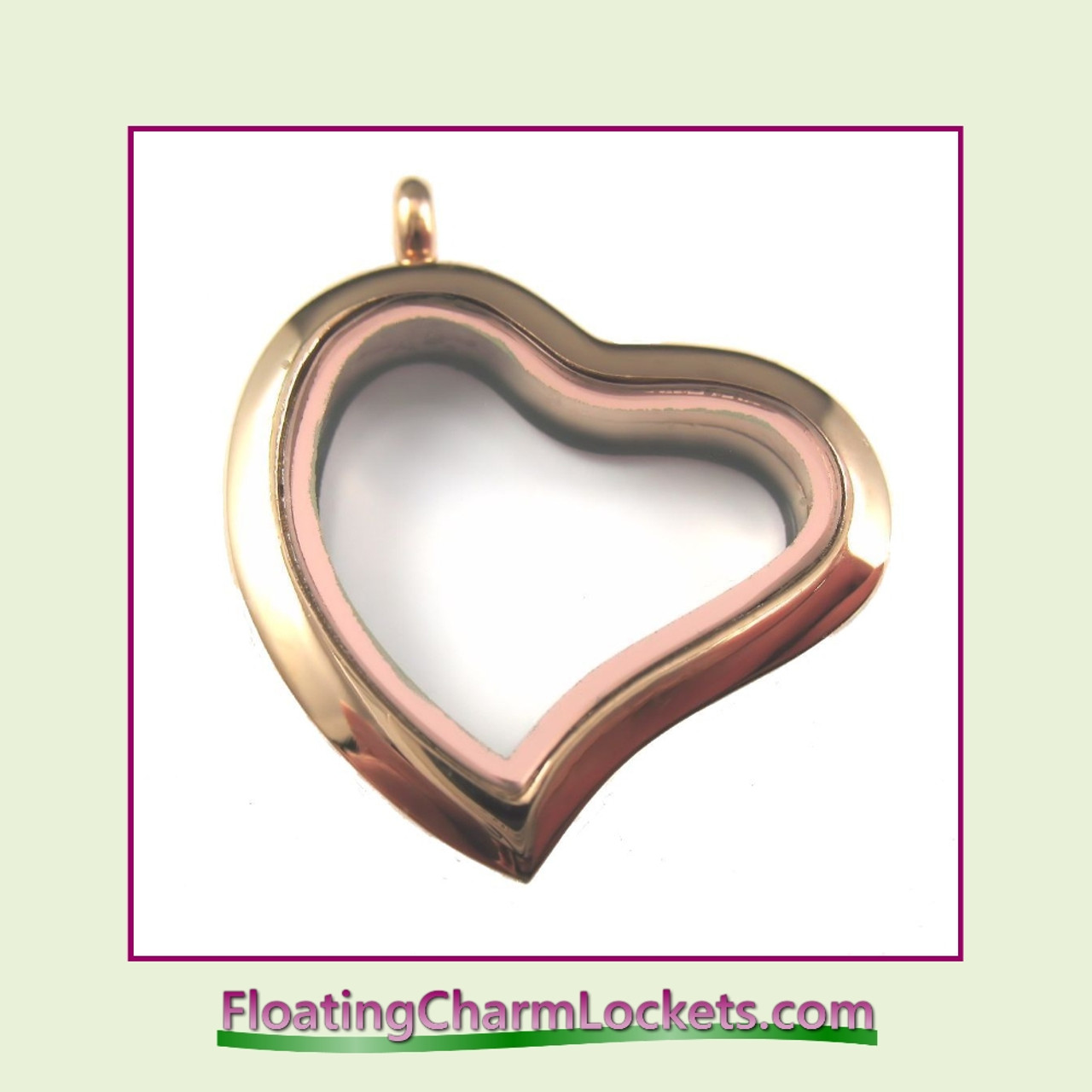 Plain Rose Curved Heart Stainless Steel Floating Charm Locket
