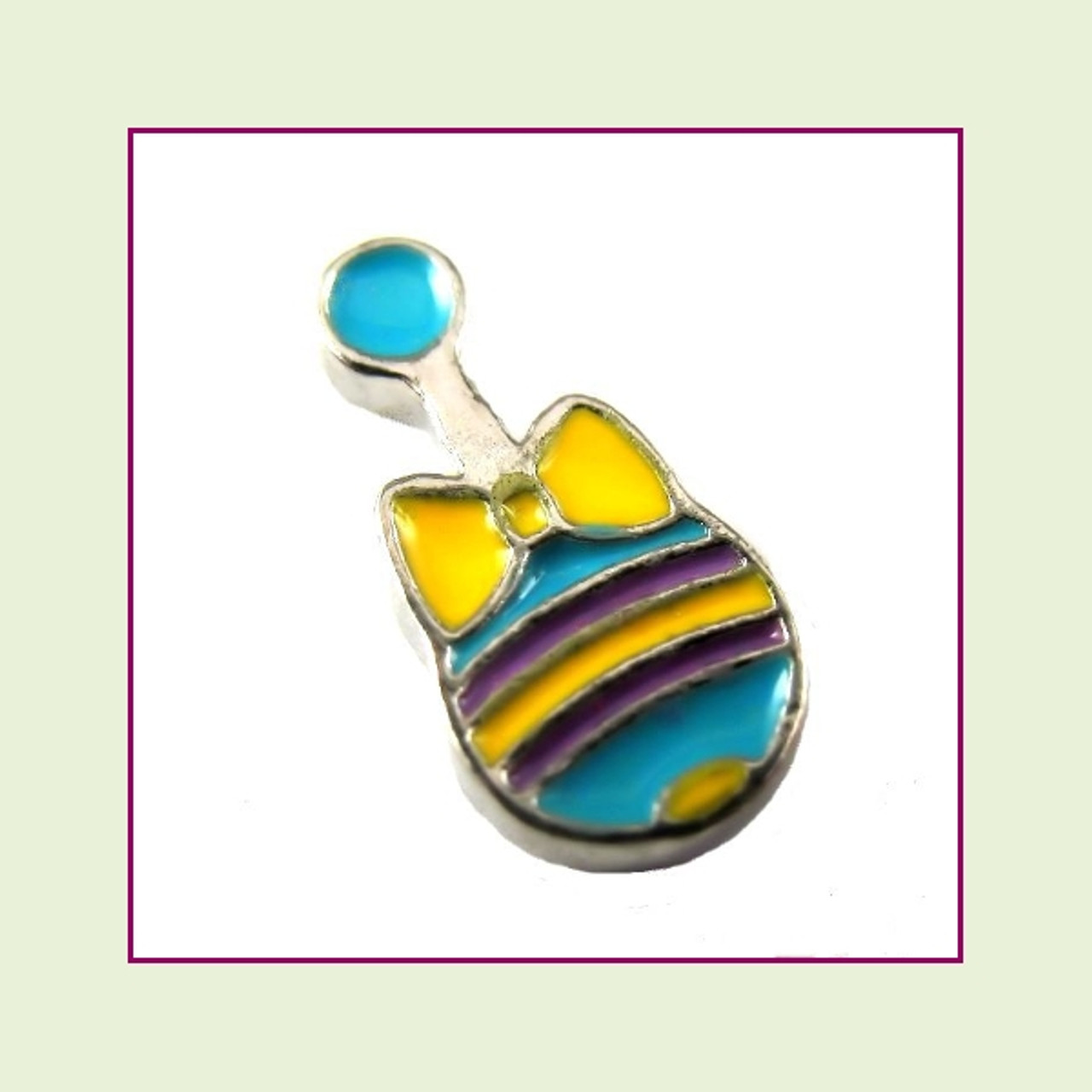 Baby Rattle Yellow and Blue (Silver Base) Floating Charm