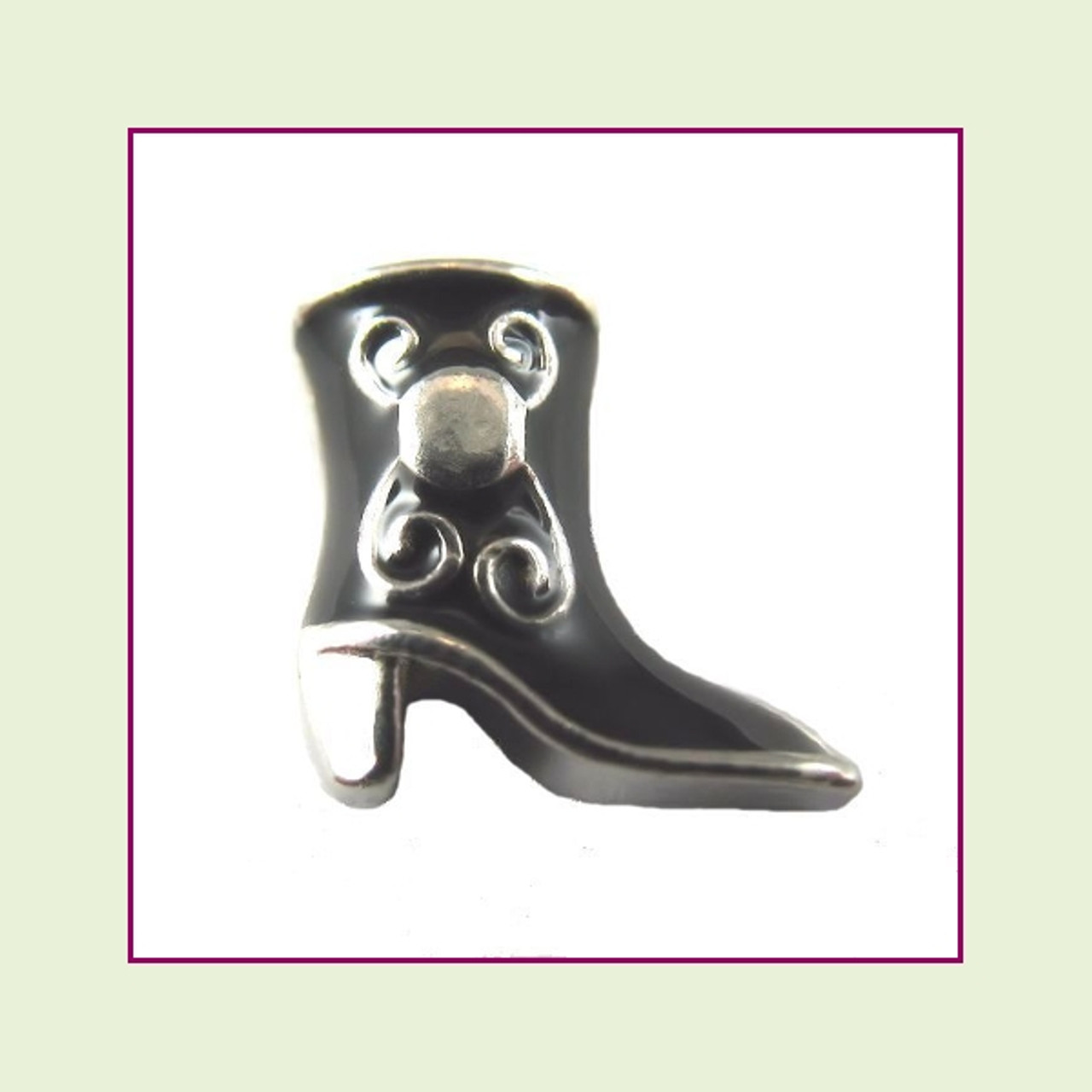 Cowgirl Boot Black (Silver Base) Floating Charm