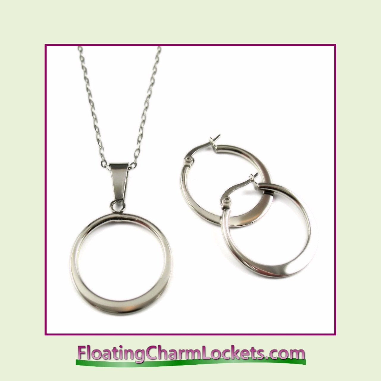 Stainless Steel Jewelry Set - Circle Pendant and Earrings