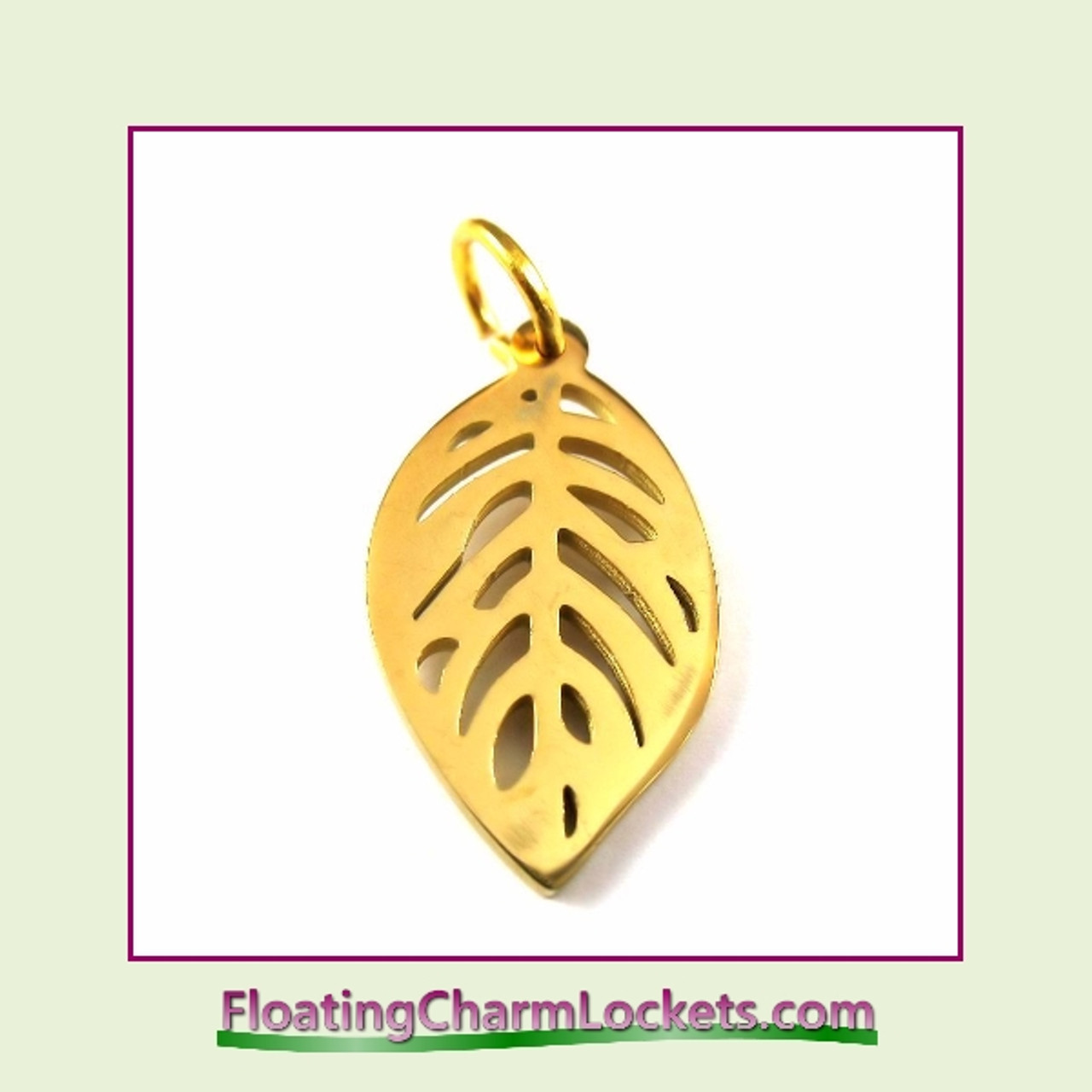 O-Ring Charm:  Leaf 13x22m Gold Stainless Steel