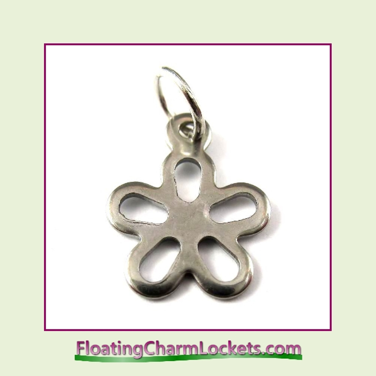 Mini O-Ring Charm:  Open Flower 12mm Silver Stainless Steel