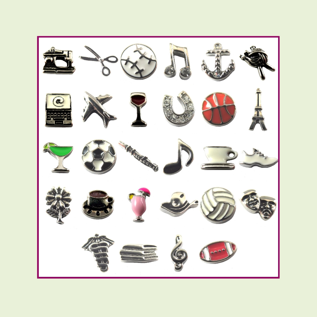 Wholesale Lot of 28 - Hobbies, Sports, and Interests Floating Charms