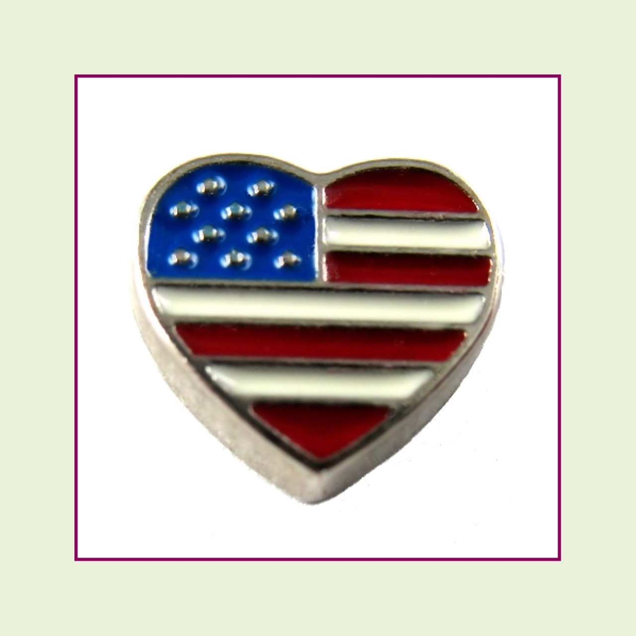 USA Flag Heart Floating Charm