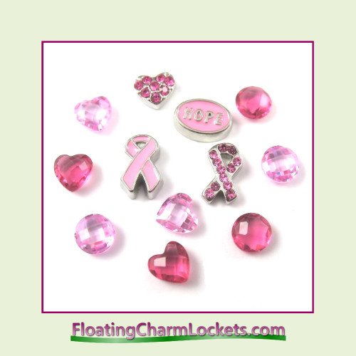 FCL Designs Breast Cancer Awareness Floating Charm Combination for Lockets