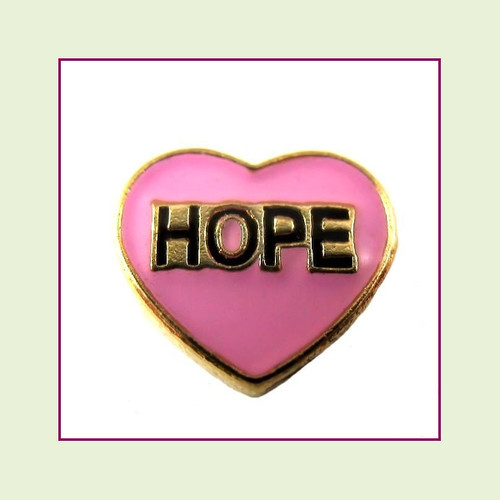 Hope on Pink Heart (Gold Base) Floating Charm