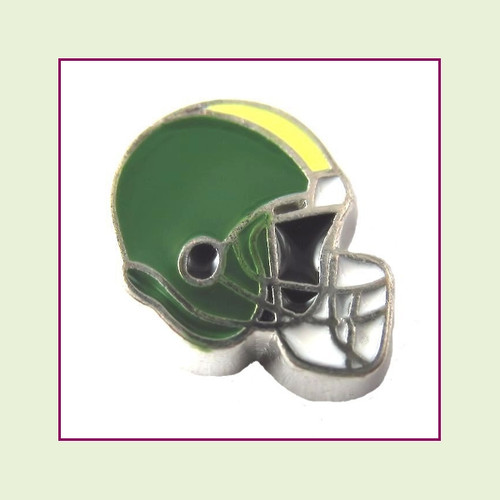 Football Helmet - Green with Yellow Stripe (Silver Base) Floating